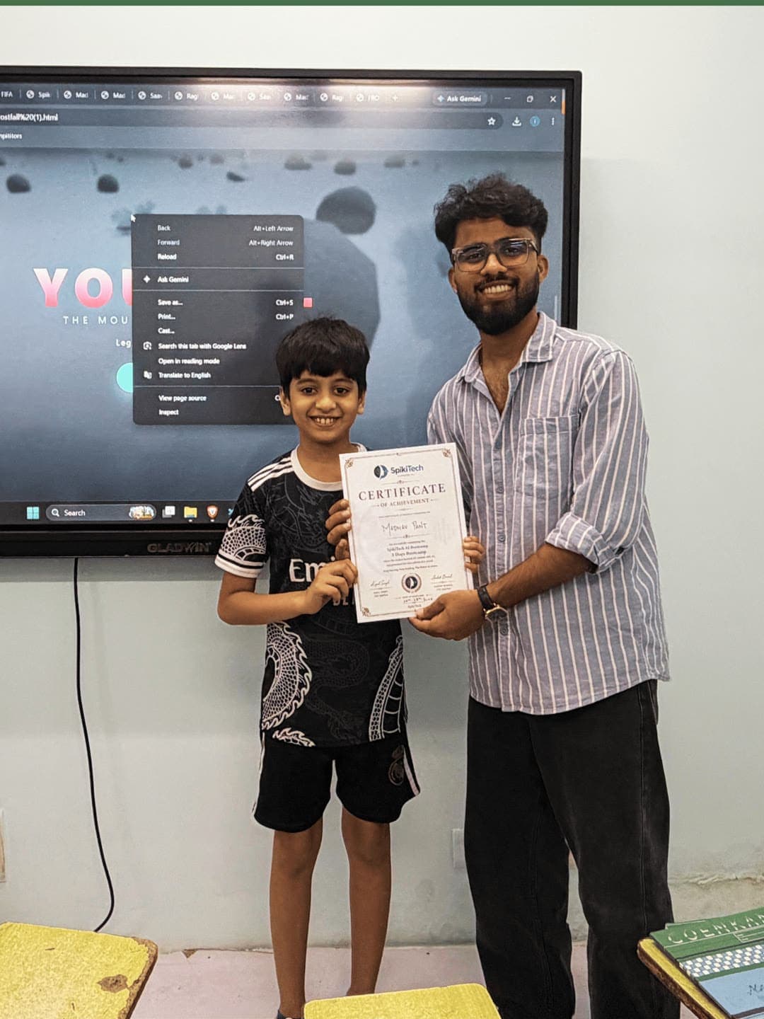 SpikiTech student receiving their AI Bootcamp certificate