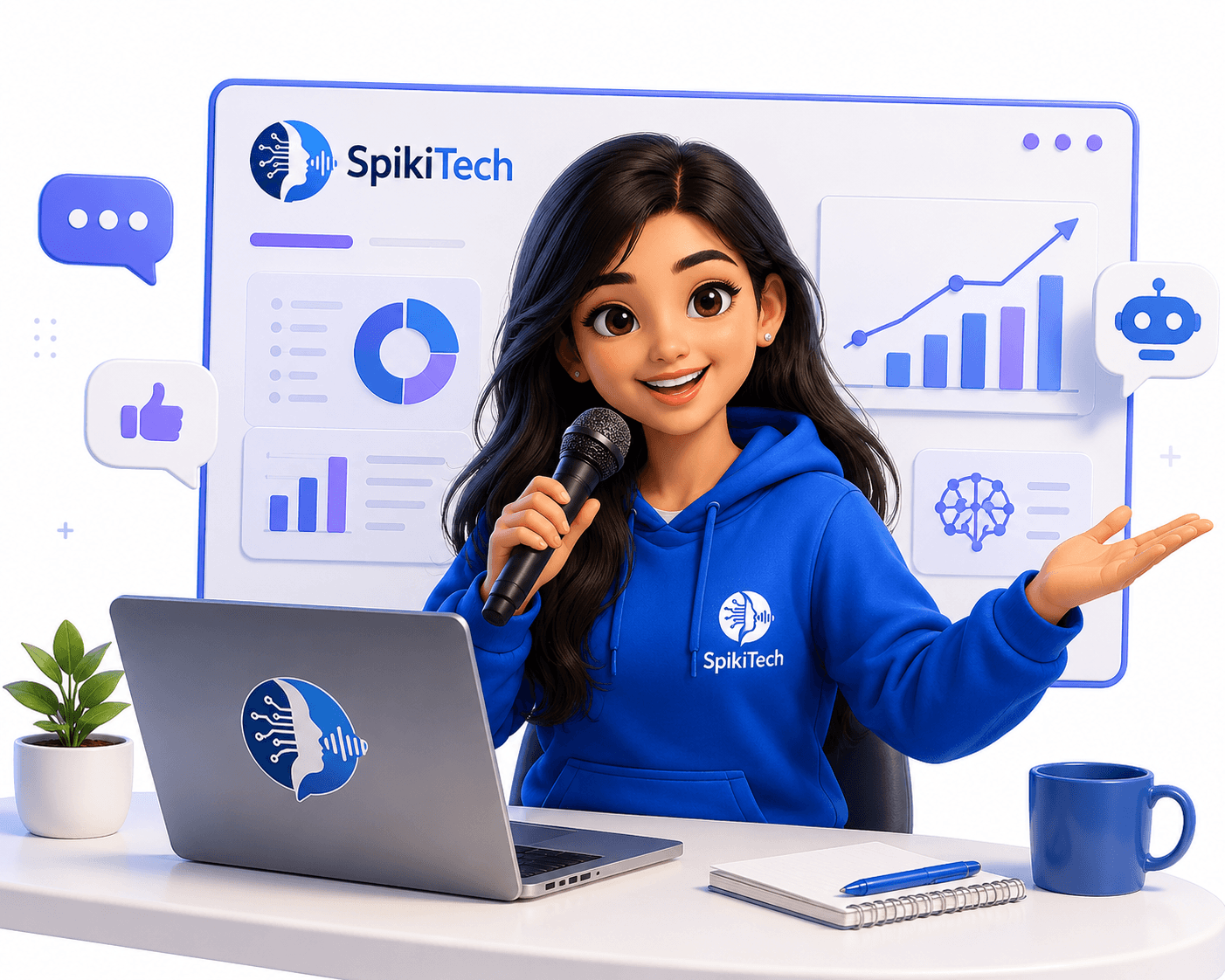 Student presenting confidently with a microphone