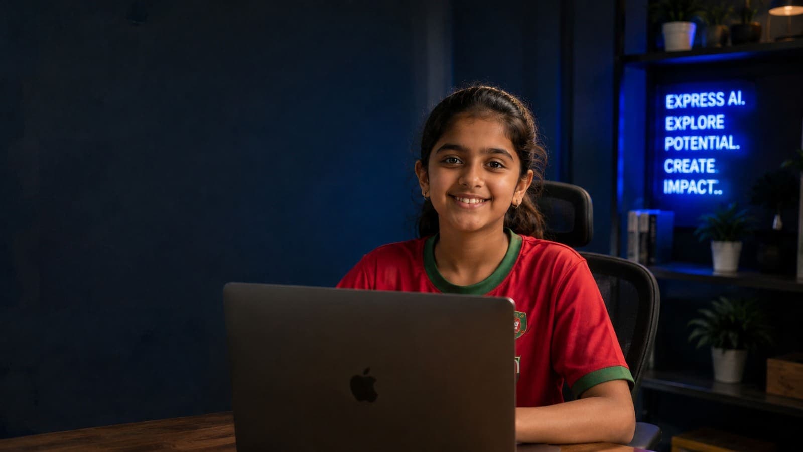 The Operator โ a student working on a laptop in a SpikiTech "Express AI" studio
